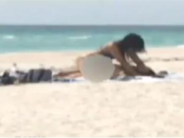 Мъжага опъва приятелката си на плажа пред детските невръстни погледи (ВИДЕО)