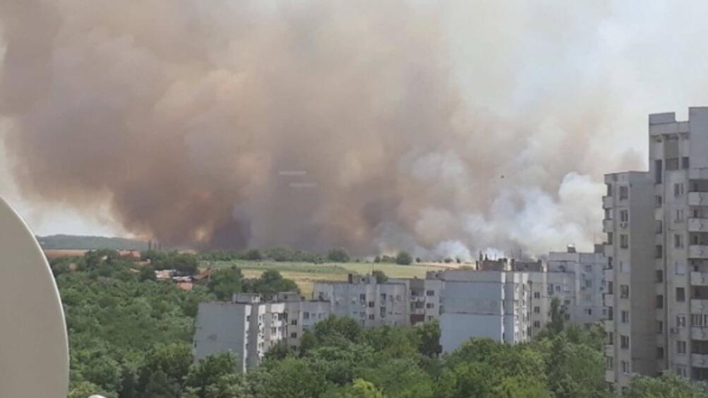 Пожар гори близо до жилищни блокове в Плевен съобщи местният