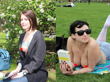 Сексапилни девойки, които четат чисто голи в парка (СНИМКИ 18+)