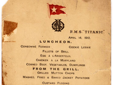 Обявиха за продан обедно меню, намерено на борда на Титаник