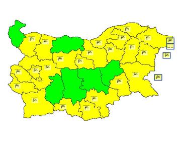 Жълт код за силен вятър на територията на 22 области