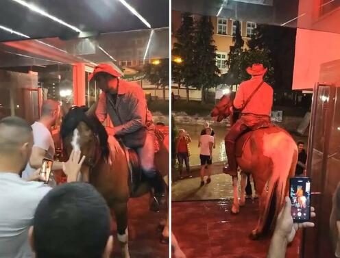 Видео на мъж от Смолян който опитва да влезе с коня
