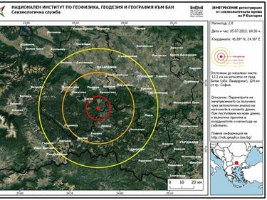 Слабо земетресение край Пазарджик