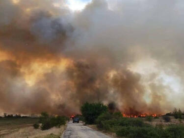 Пожар бушува между Хисаря и Съединение, извикаха хеликоптер да помага