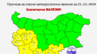 Жълт код за валежи в 9 области 
