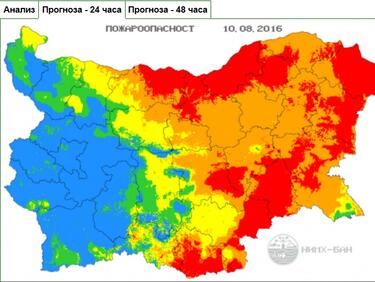 Червен код за опасност от пожари в 16 области