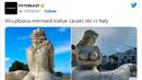 Статуя на русалка с пищни форми предизвиква възмущение в Италия