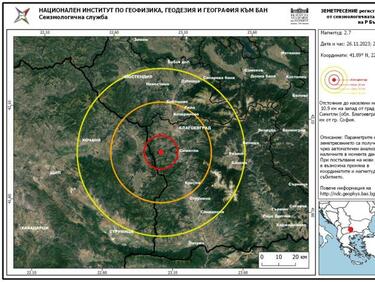 Земетресение с магнитуд 2,7 по Рихтер е регистрирано в района на Симитли