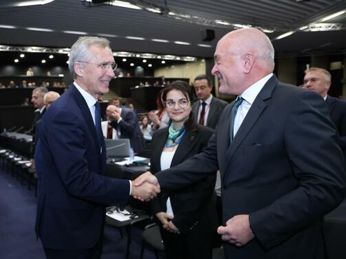 Служебният премиер Димитър Главчев и генералният секретар на НАТО Столтенберг